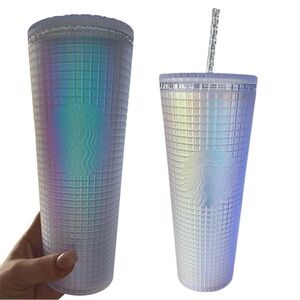 2022 Starbucks Spring Soft Touch Frosted Pearl Iridescent Grid Venti Tumbler NEW